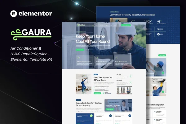 Gaura air conditioner and HVAC repair Elementor template kit preview