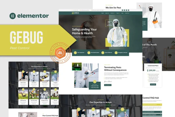 Gebug pest control service Elementor template kit preview