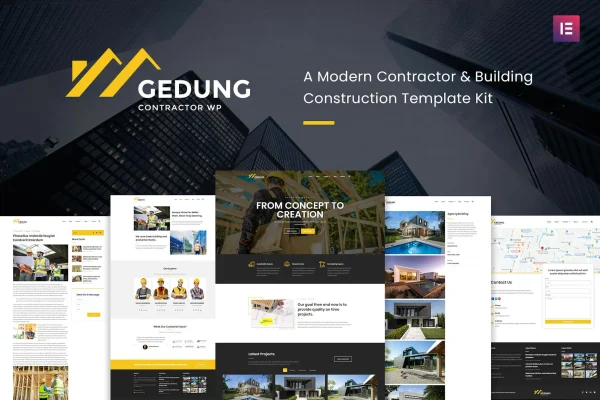 Gedung contractor and building construction Elementor template kit preview