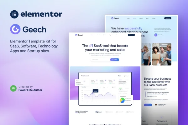 Geech SaaS and tech startup Elementor template kit cover image