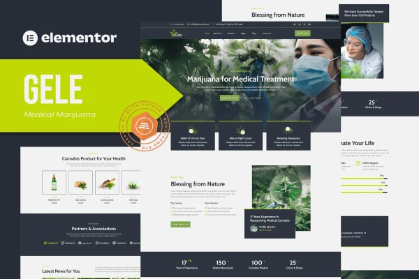 Gele medical marijuana and medicine Elementor template kit preview