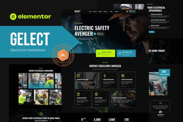 Gelect Elementor template kit preview for an electrical installation and maintenance website