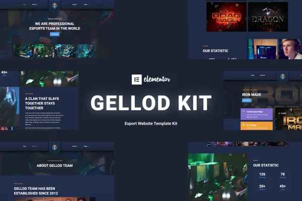 Gellod esport gaming Elementor template kit cover image