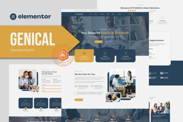 Genical mental health and therapy Elementor template kit preview