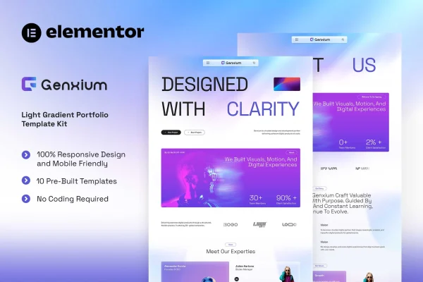 Genxium light gradient portfolio Elementor template kit preview