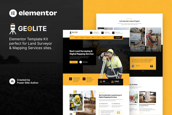 Geolite land surveying and digital mapping Elementor template kit preview