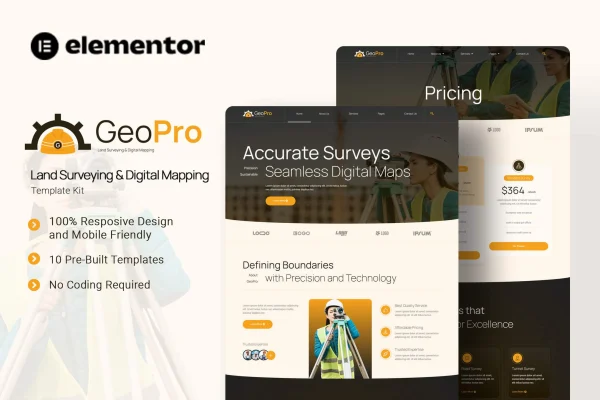 Geopro land surveying and digital mapping Elementor template kit preview