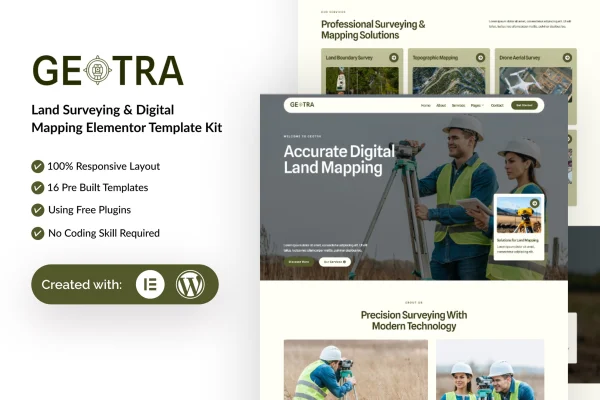 Geotra land surveying and digital mapping Elementor template kit preview