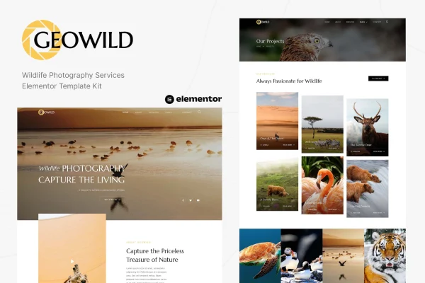 Geowild wildlife photography Elementor template kit preview
