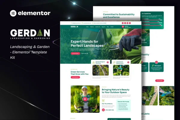 Gerdan landscaping and gardening Elementor template kit cover image