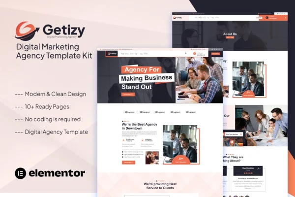 Getizy digital marketing agency Elementor template kit preview