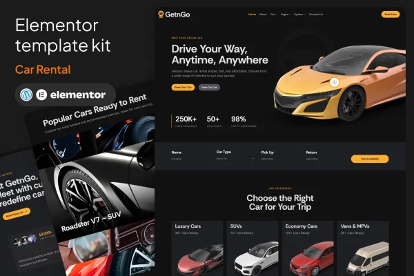 GetnGo car rental Elementor template kit cover image