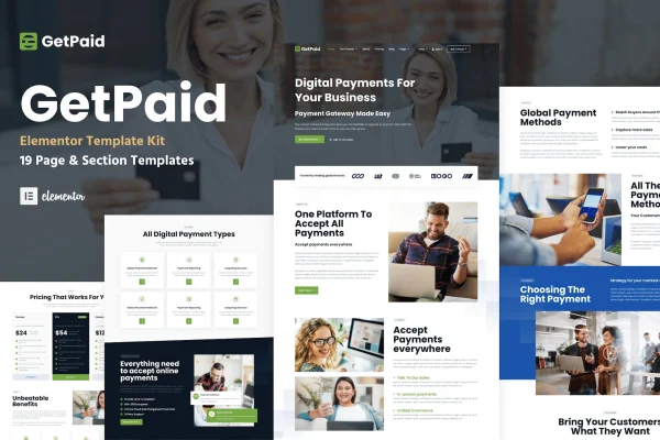 GetPaid fintech and payment gateway Elementor template kit preview