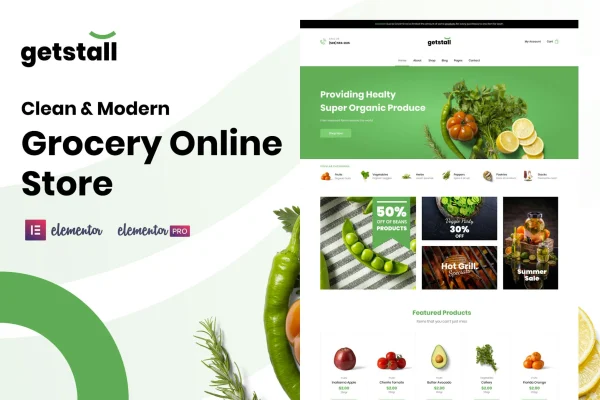 Getstall grocery store Elementor template kit preview