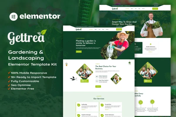 Gettrea gardening and landscaping Elementor template kit preview