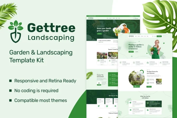 Gettree garden and landscaping Elementor template kit preview