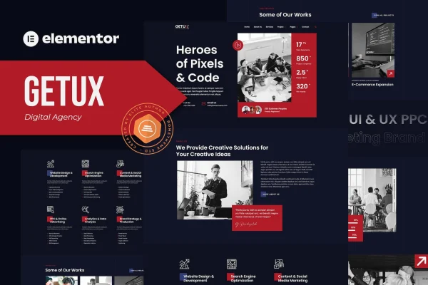 Getux digital agency Elementor template kit preview