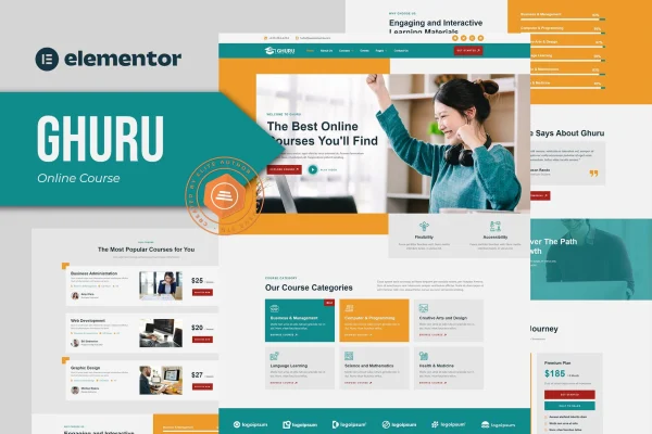 Ghuru online course and education Elementor template kit preview