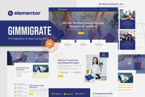 Gimmigrate immigration and visa consulting Elementor template kit preview