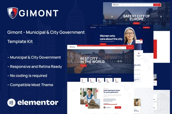 Gimont municipal and city government Elementor template kit cover
