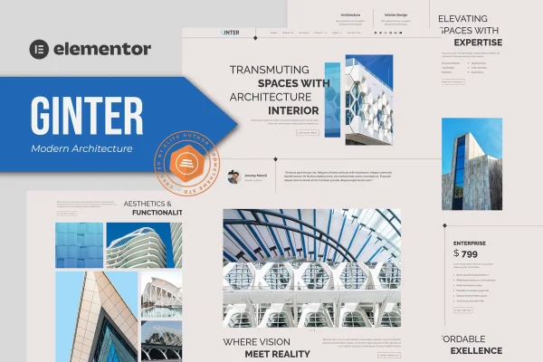 Ginter modern architecture Elementor template kit preview
