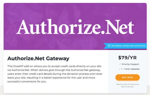 Give Authorize.net Gateway plugin banner for GiveWP donations