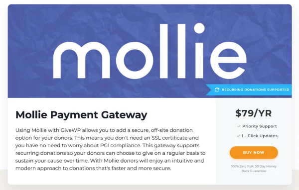 Give Mollie payment gateway add-on banner for GiveWP