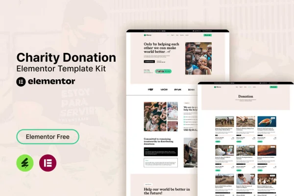 Givvy charity donation Elementor template kit cover image