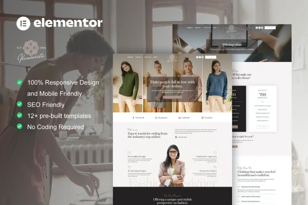 Glamourista fashion designer Elementor template kit preview
