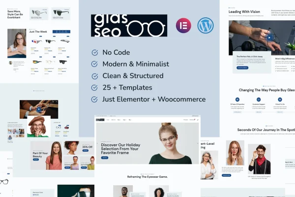 Glasseo eyewear store Elementor Pro template kit preview