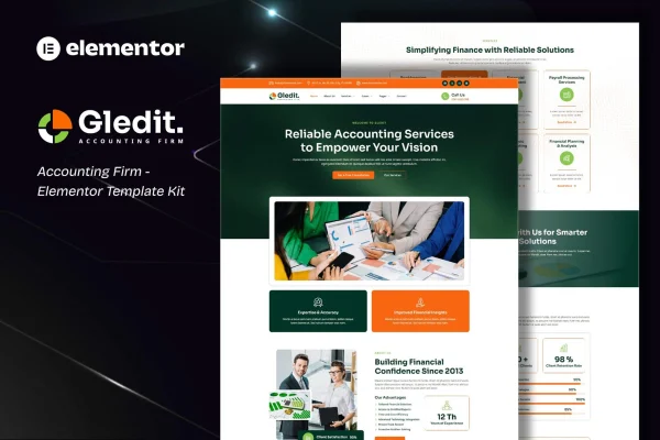 Gledit accounting firm Elementor template kit cover image