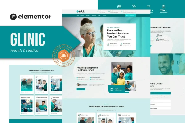 Glinic health and medical Elementor template kit cover image