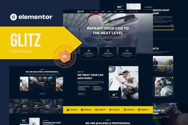 Glitz car painting and restoration Elementor template kit preview
