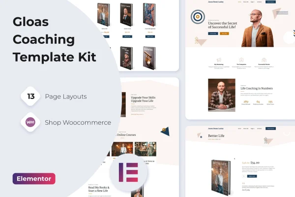 Gloas life coach and online courses Elementor template kit preview