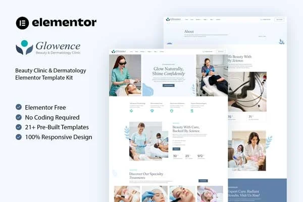 Glowence beauty clinic and dermatology Elementor template kit preview