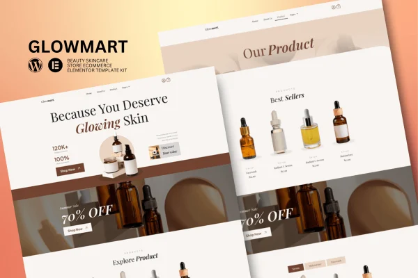 Glowmart beauty and skincare Elementor template kit preview