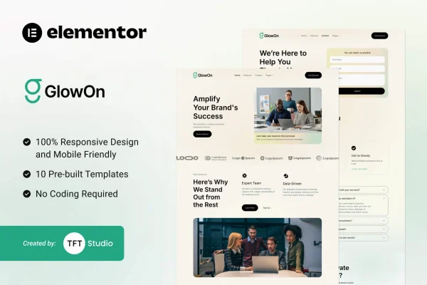 GlowOn Elementor template kit preview for digital marketing agencies