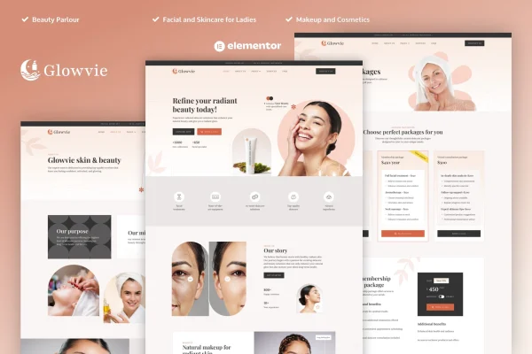 Glowvie beauty and skincare Elementor Pro template kit preview