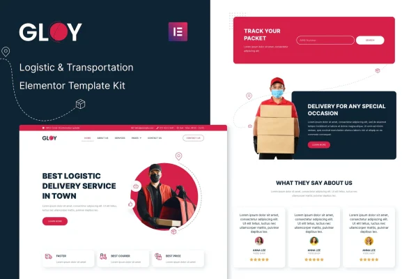 Gloy logistics and transportation Elementor template kit preview