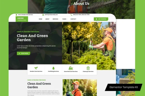Gnome lawn and garden care services Elementor template kit preview