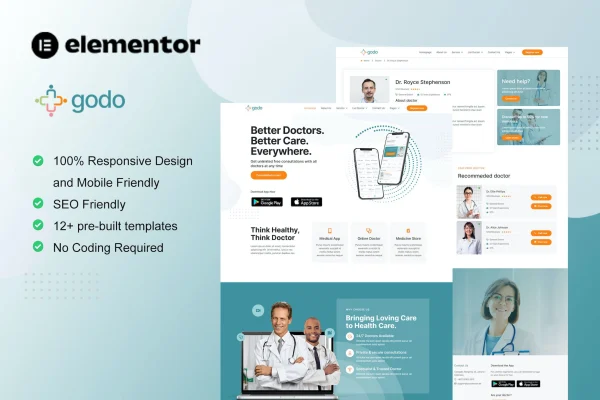 Godo doctor and medical SaaS Elementor template kit preview