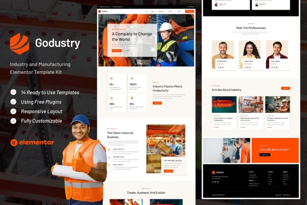 Godustry industry and manufacturing Elementor template kit preview