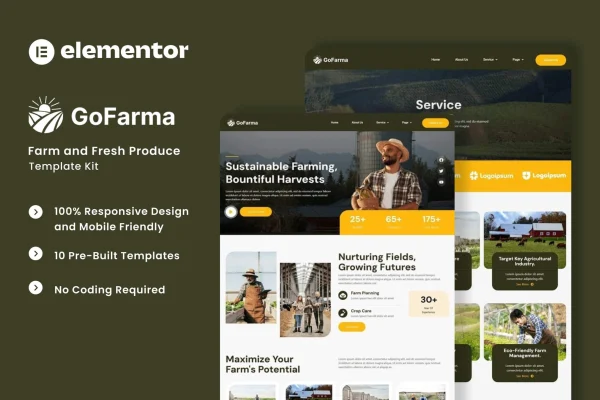 Gofarma farm and fresh produce Elementor template kit preview
