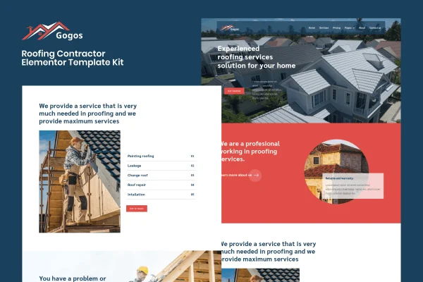 Gogos roofing contractor Elementor template kit preview