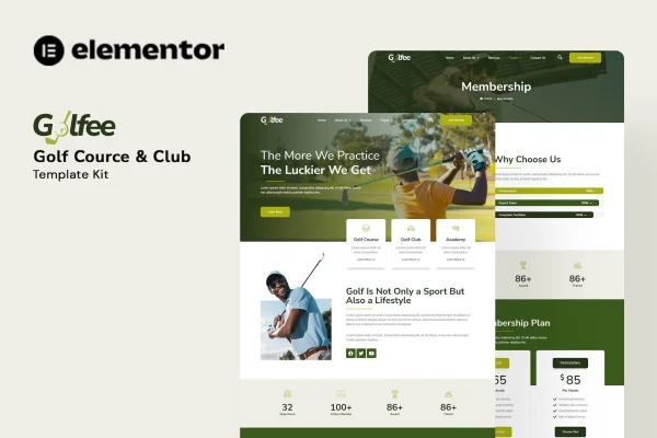 Golfee golf course and club Elementor template kit preview