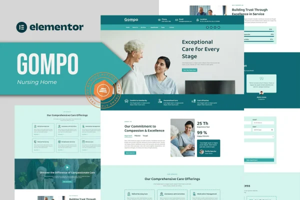 Gompo nursing home Elementor template kit preview