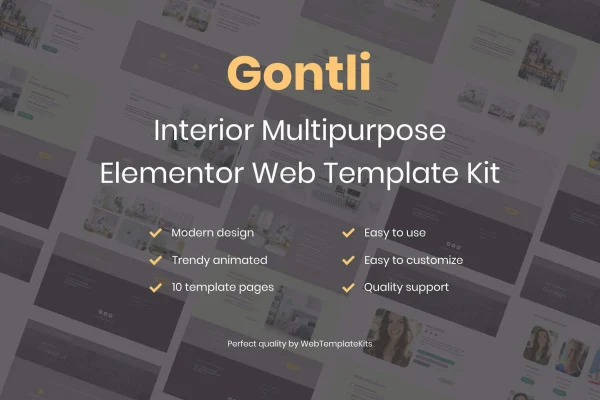 Gontli interior multipurpose Elementor template kit preview
