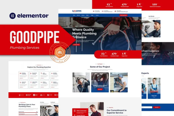 Goodpipe plumbing services Elementor template kit preview