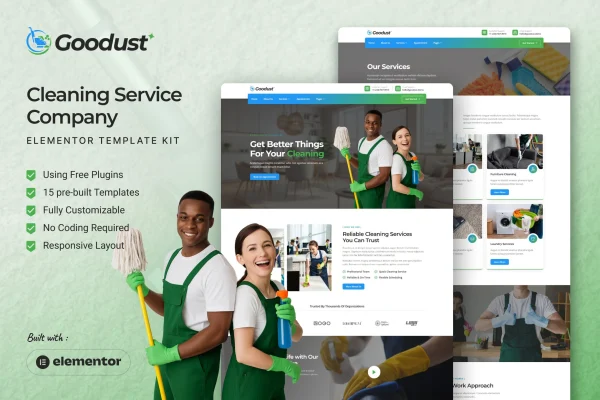 Goodust cleaning service company Elementor template kit preview