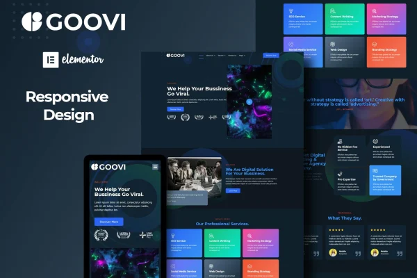 Goovi creative agency and digital marketing Elementor template kit preview